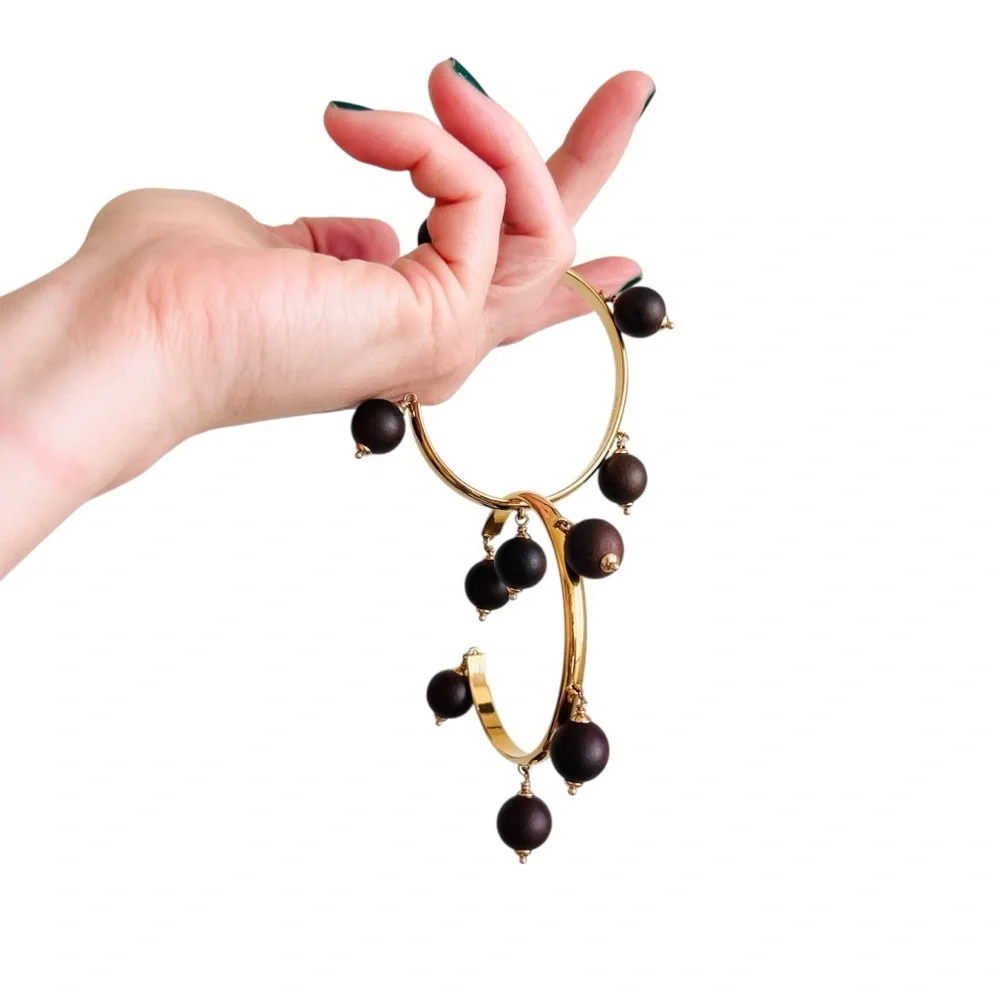 KATE SPADE Set of 2 Gold Cuffs with Wood Beads Second Nature Bracelet - Picture 10 of 12